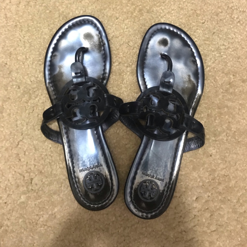 Blue metallic Tory Burch sandals